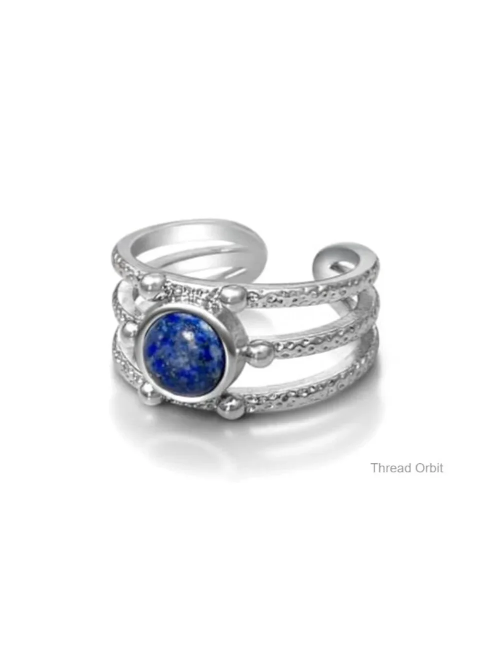 Natural Lapis Lazuli Adjustable Unisex Ring, Vintage Bohemian Statement Jewelry